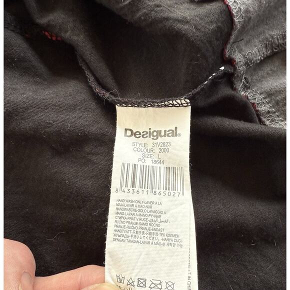 Desigual Womens Dress L Black Floral Mandala Viscose Blend Belted Fit Flare - Picture 7 of 11